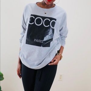 Grey Coco Print Oversized Long-sleeve Sweatshirt
